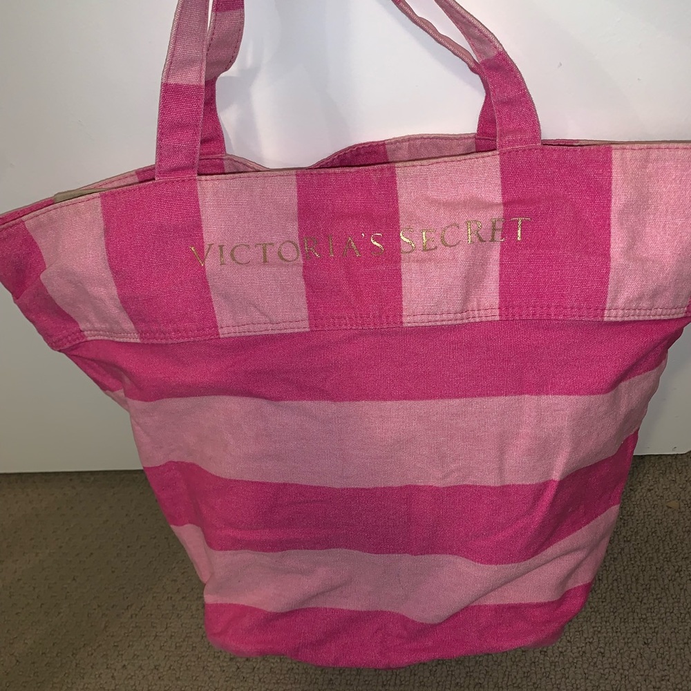 Victoria Secret Canvas Bag Tote, pink stripes